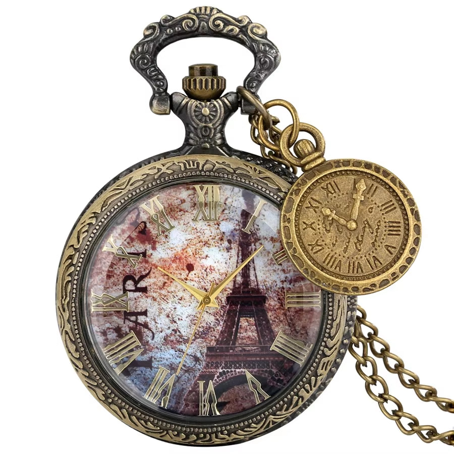 Vintage Antique Copper Steampunk Bronze Hollow Gear Quartz Pocket Watch Necklace Pendant Clock Chain Men Women with Accessory