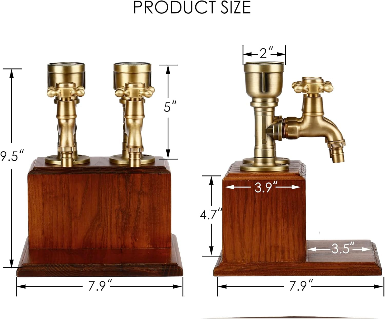 Drink Dispenser for Parties Bar Accessories Gifts for Husband Dad Man Cave Decor for Whiskey Lovers with Brass Tube &Wooden Base Suitable for Rum/Bourbon-2 Bottle