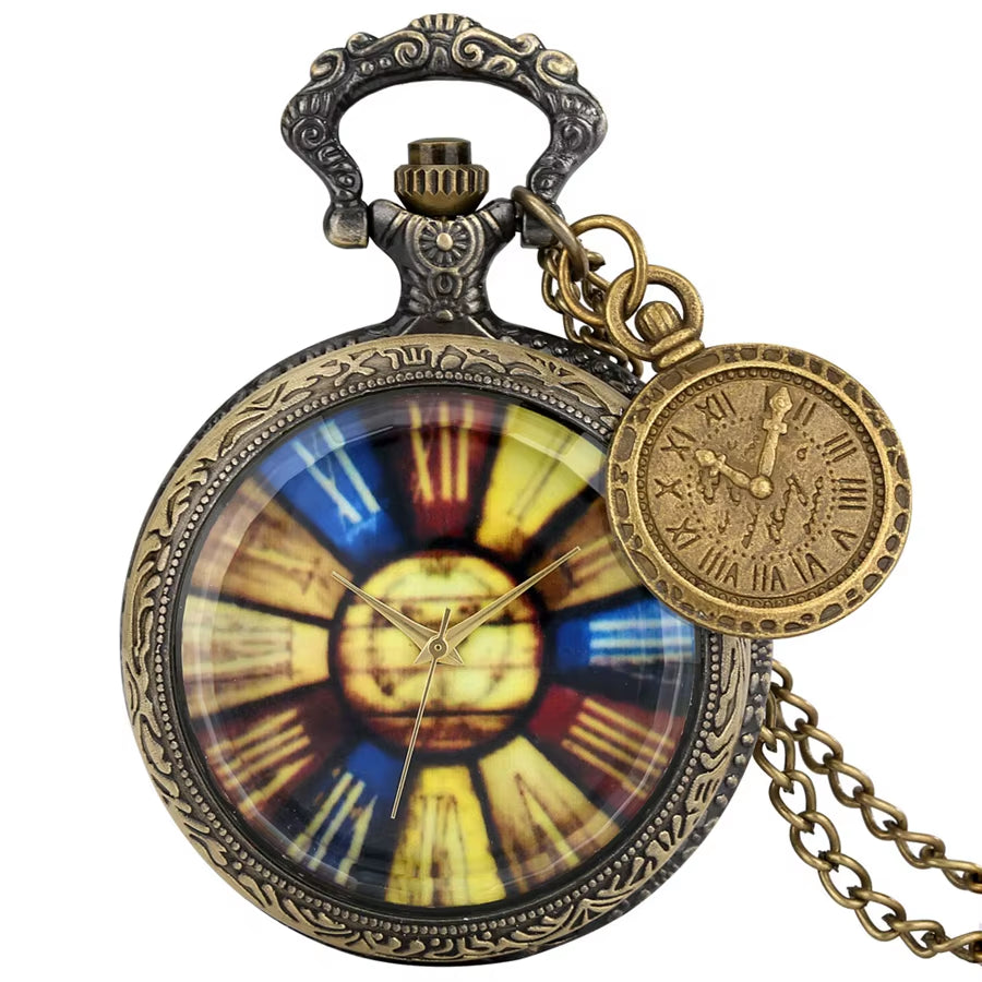 Vintage Antique Copper Steampunk Bronze Hollow Gear Quartz Pocket Watch Necklace Pendant Clock Chain Men Women with Accessory