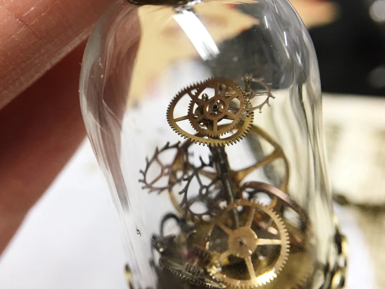 Steampunk Terrarium Necklace - Vintage Watch Gears in Glass Dome Bronze Antique Style Necklace