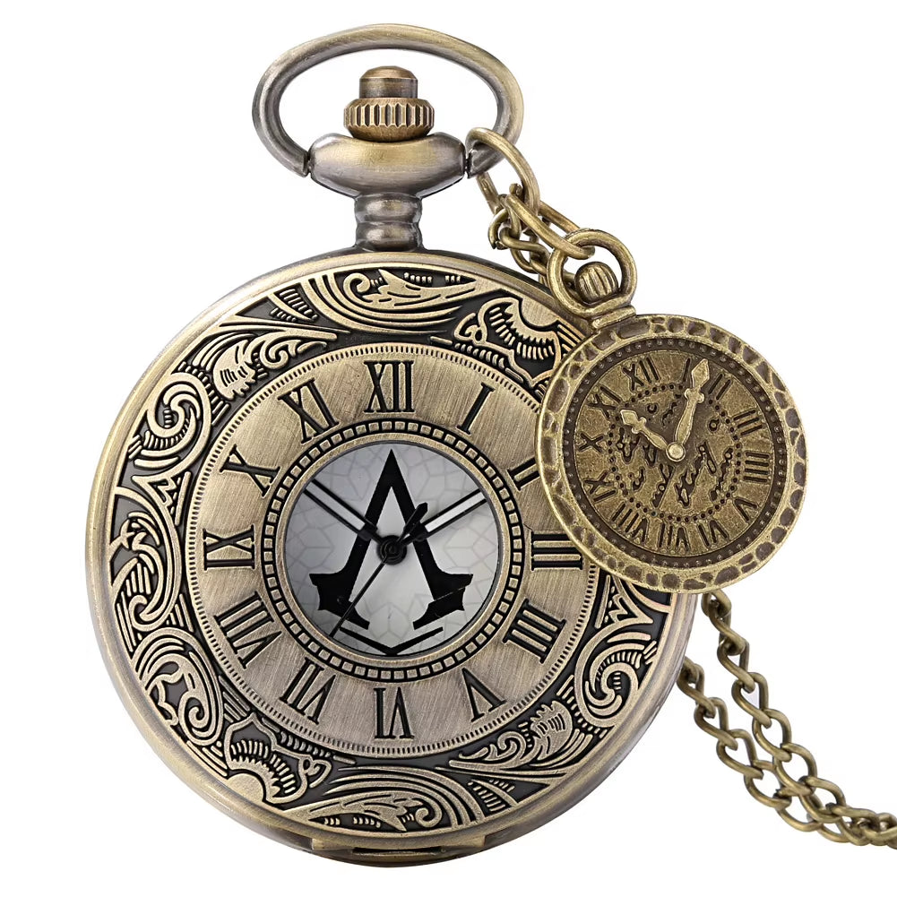 Vintage Antique Copper Steampunk Bronze Hollow Gear Quartz Pocket Watch Necklace Pendant Clock Chain Men Women with Accessory
