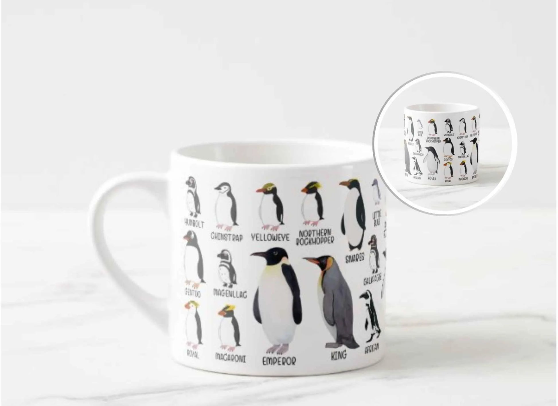 Penguin Mug, Cute Bird Identification Coffee Cup, Penguin Love Gift for Him, Kawaii Tea Cup with Marine Animal, Kids Enamel Camp Mug