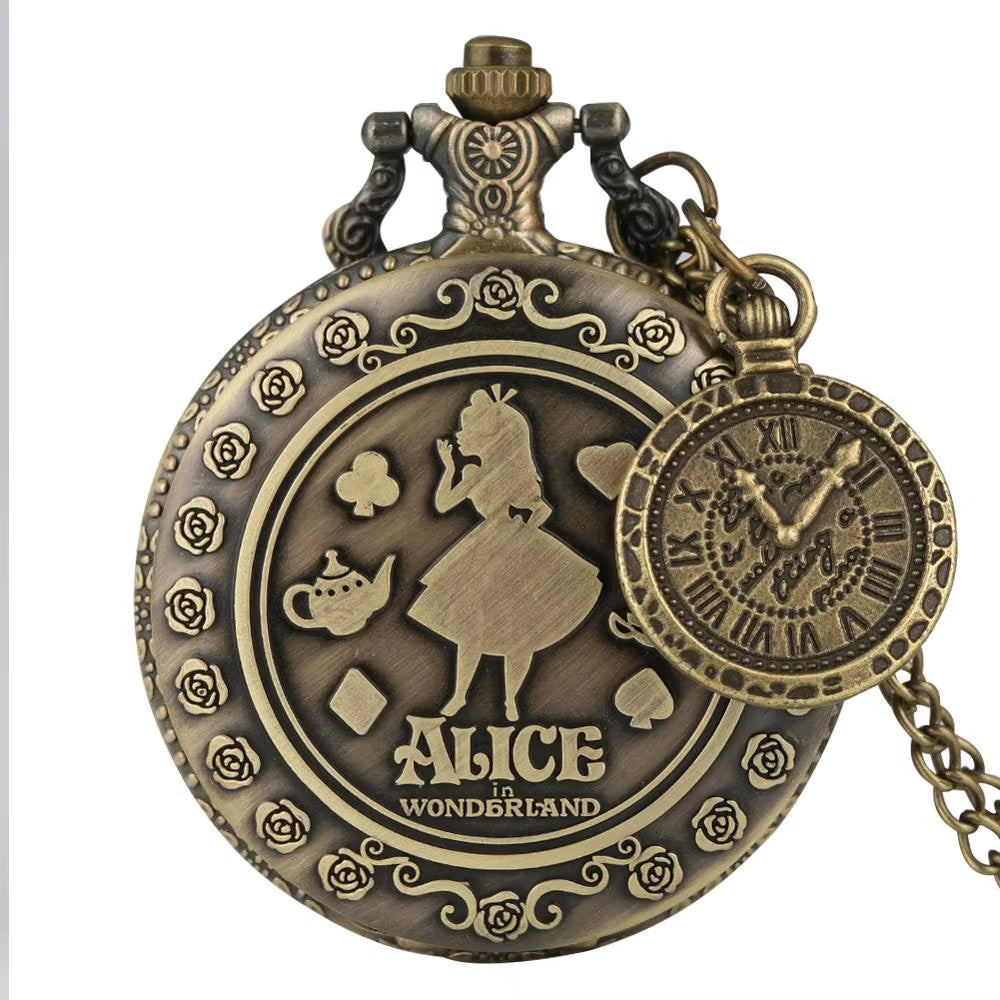 Vintage Antique Copper Steampunk Bronze Hollow Gear Quartz Pocket Watch Necklace Pendant Clock Chain Men Women with Accessory