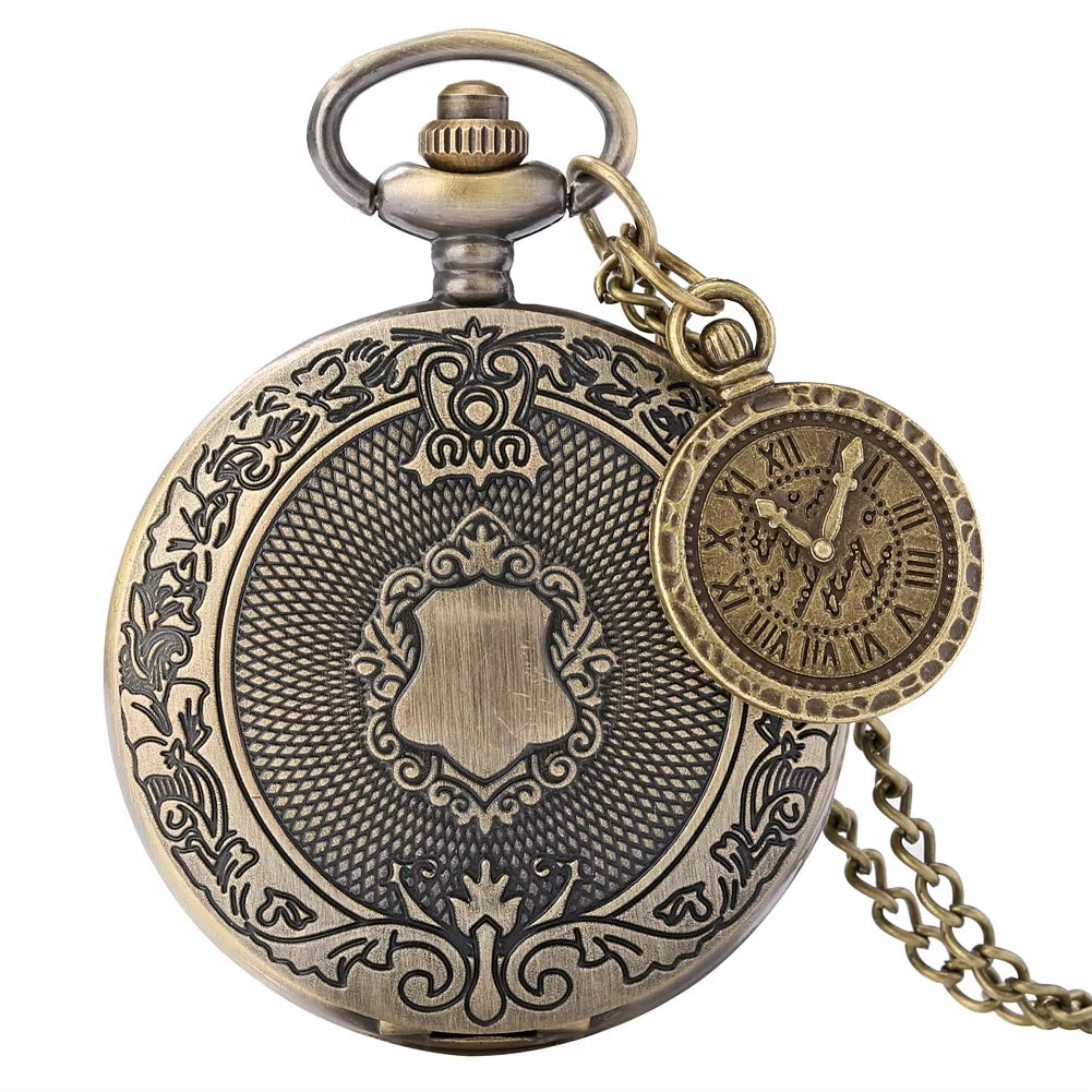 Vintage Antique Copper Steampunk Bronze Hollow Gear Quartz Pocket Watch Necklace Pendant Clock Chain Men Women with Accessory