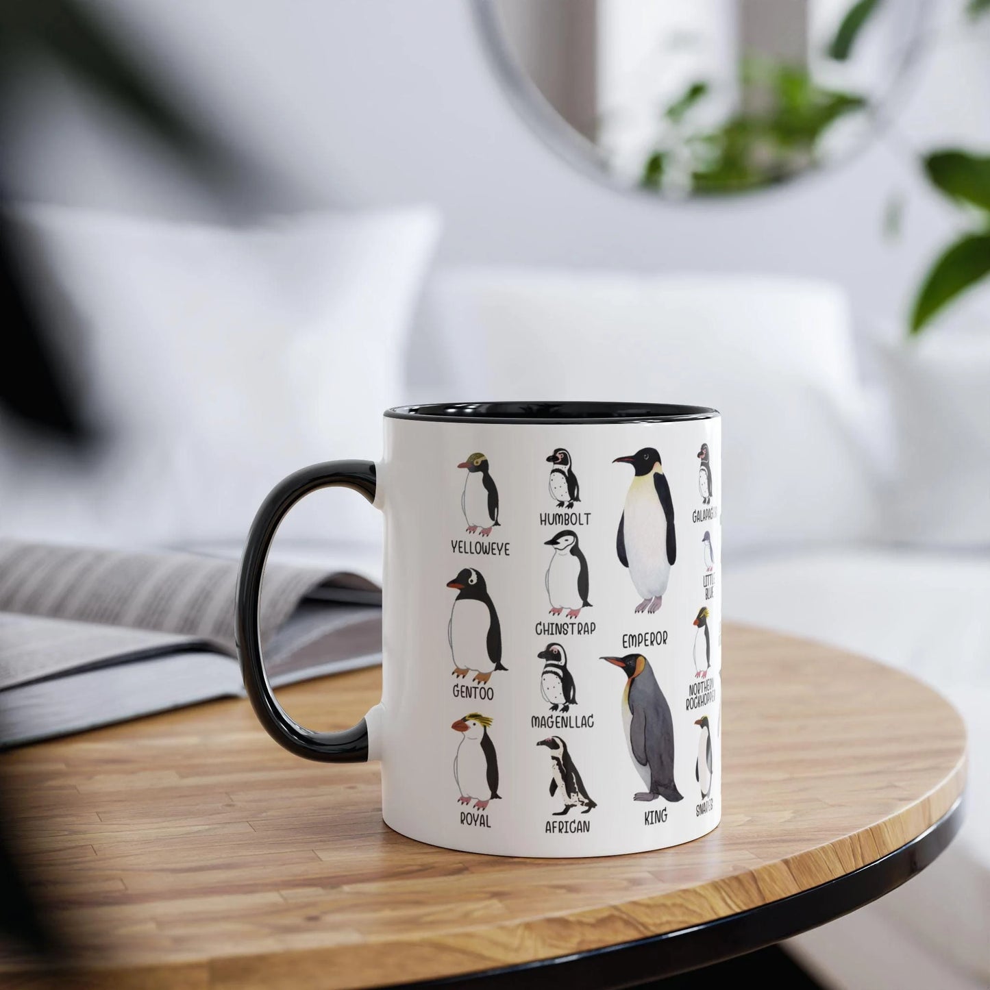Penguin Mug, Cute Bird Identification Coffee Cup, Penguin Love Gift for Him, Kawaii Tea Cup with Marine Animal, Kids Enamel Camp Mug