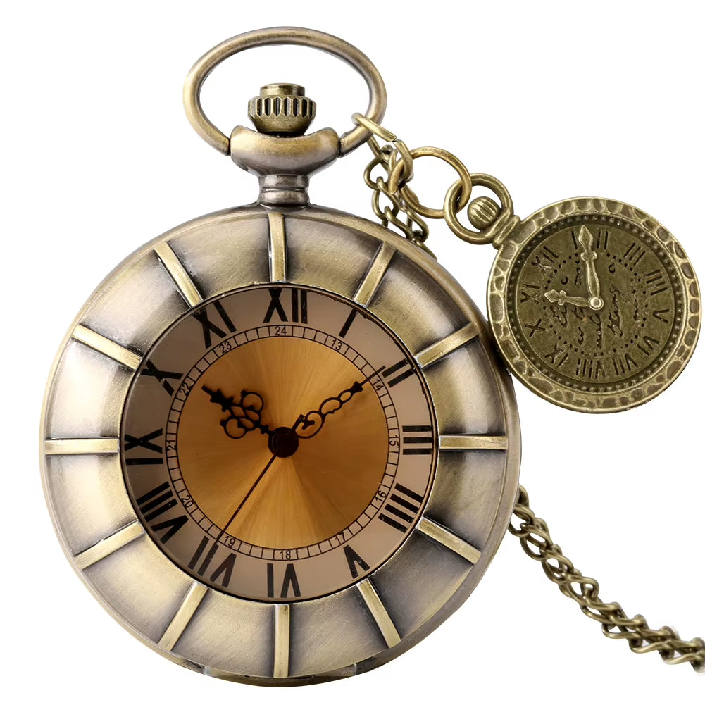 Vintage Antique Copper Steampunk Bronze Hollow Gear Quartz Pocket Watch Necklace Pendant Clock Chain Men Women with Accessory