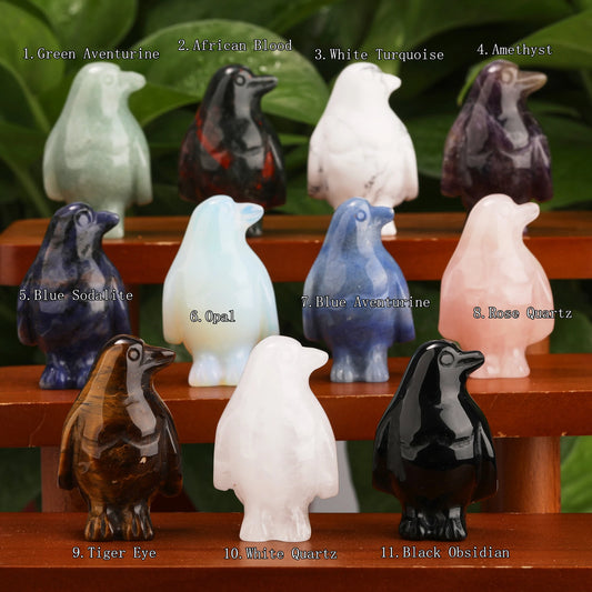 2" Gemstone Penguin Carving Crystal Animals Emperor Penguin Decor