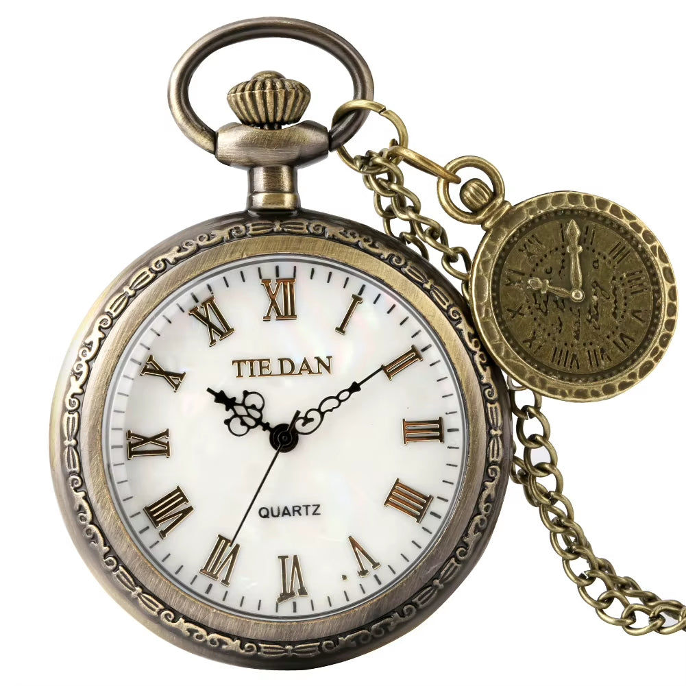 Vintage Antique Copper Steampunk Bronze Hollow Gear Quartz Pocket Watch Necklace Pendant Clock Chain Men Women with Accessory