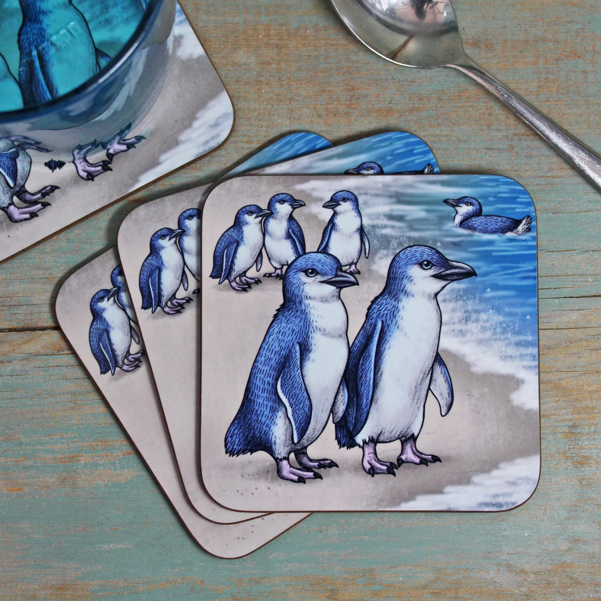 Little Blue Penguins Illustration Coaster