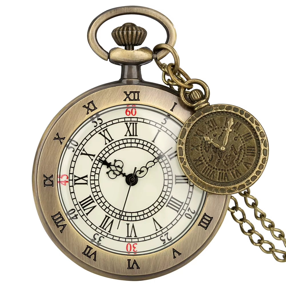 Vintage Antique Copper Steampunk Bronze Hollow Gear Quartz Pocket Watch Necklace Pendant Clock Chain Men Women with Accessory