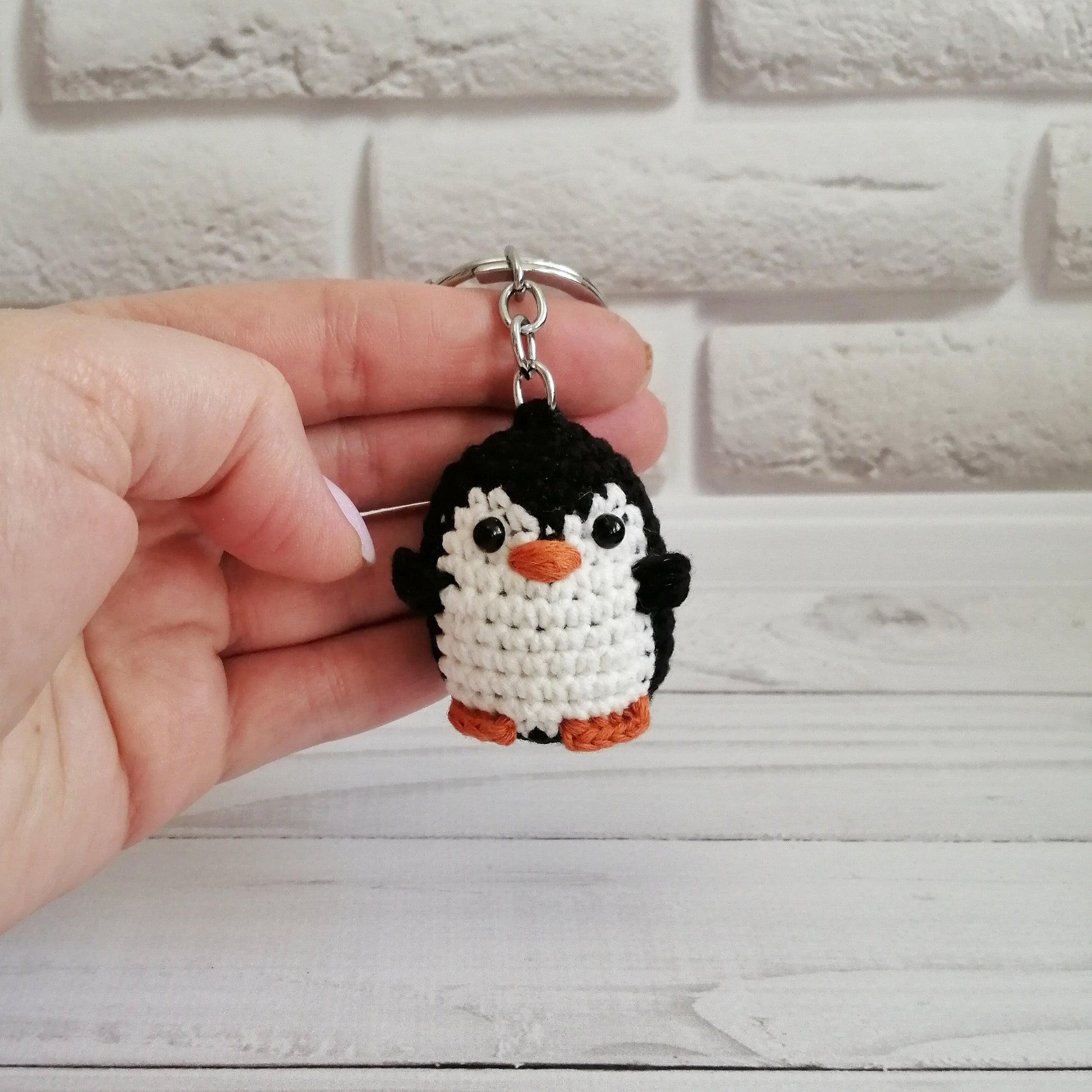 Crochet Penguin Keychain, Keyring Mini Penguin