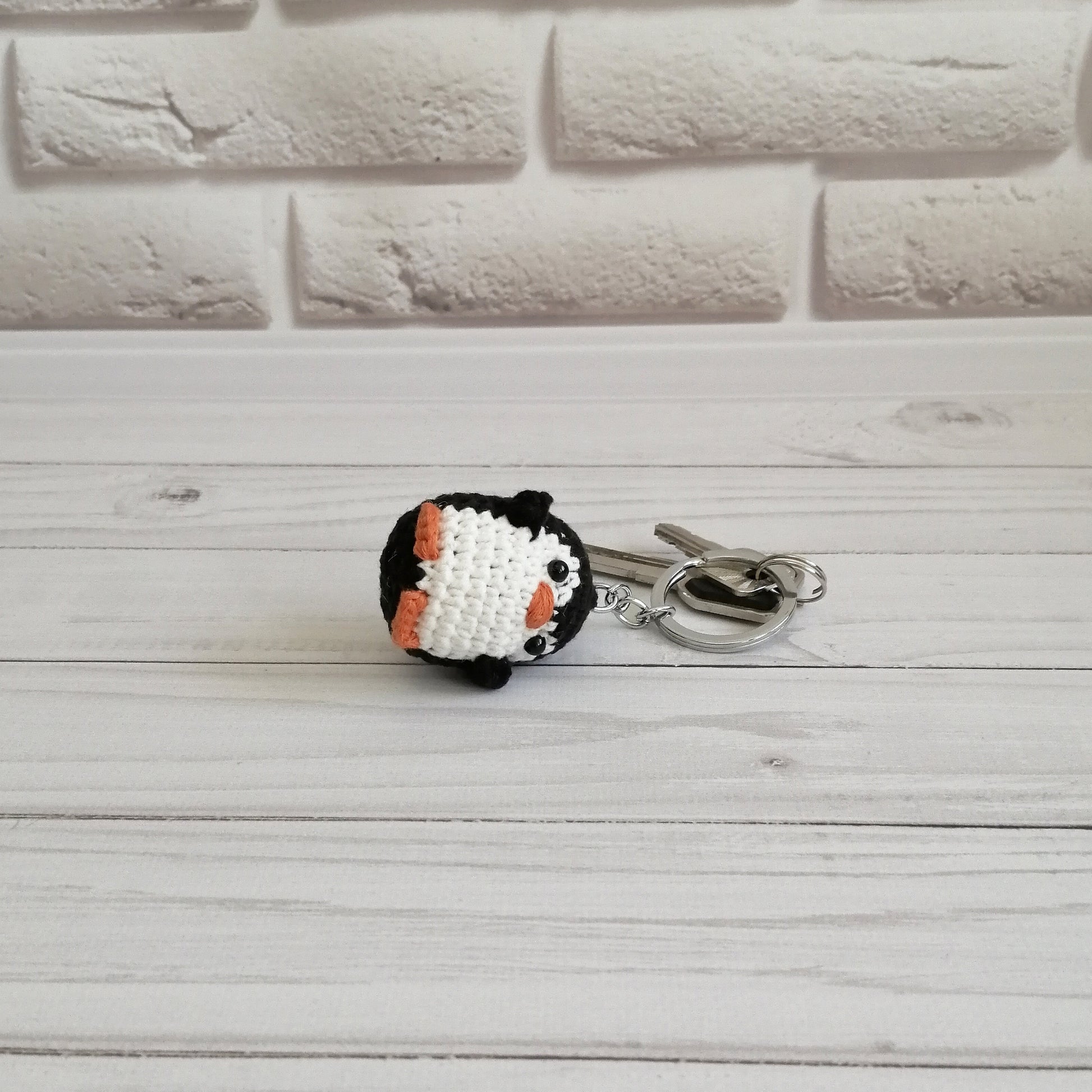 Crochet Penguin Keychain, Keyring Mini Penguin