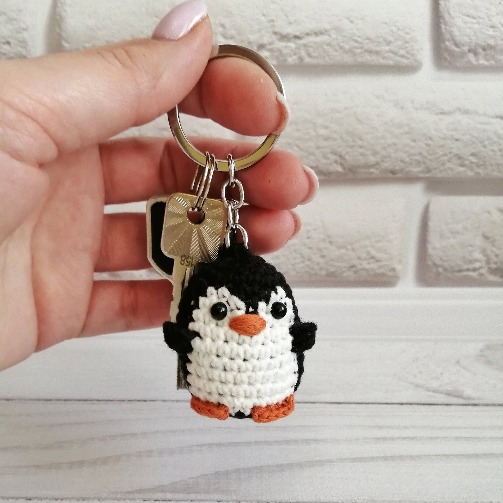 Crochet Penguin Keychain, Keyring Mini Penguin