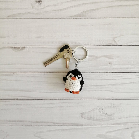 Crochet Penguin Keychain, Keyring Mini Penguin